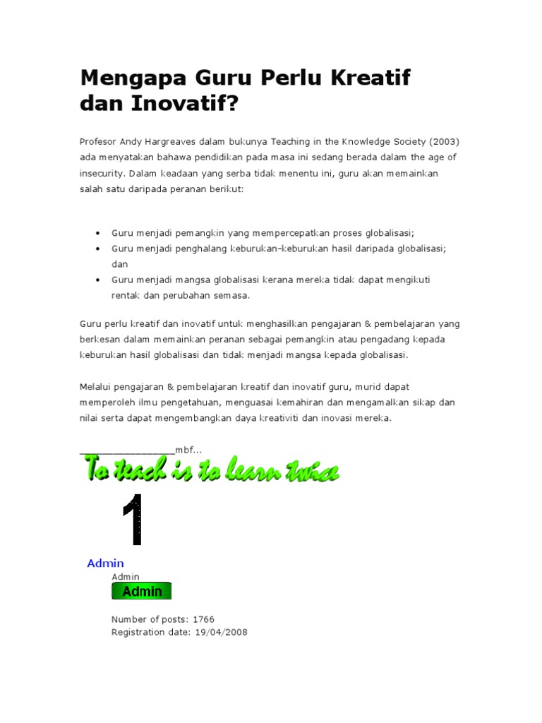 Mengapa Guru Perlu Kreatif Dan Inovatif Pdf