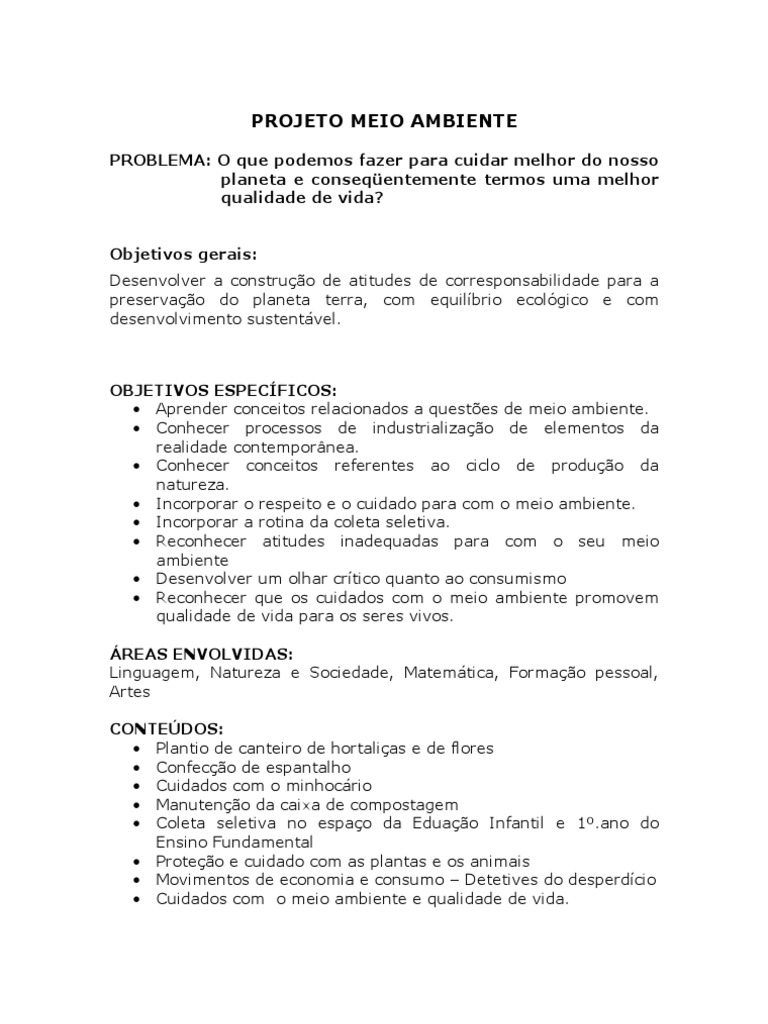 Projeto de Educação Ambiental Escolar | PDF | Casa e Jardim | Bem-estar