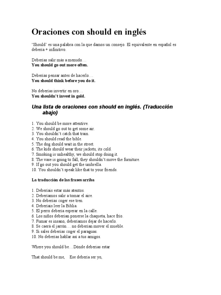 Oraciones con should en inglés Adverbio Verbo