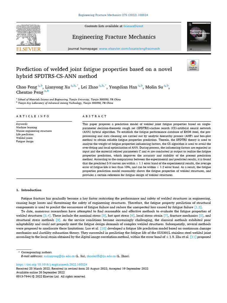 Prediction of Welded Joint Fatigue Properties Based On A Novel Hybrid ...