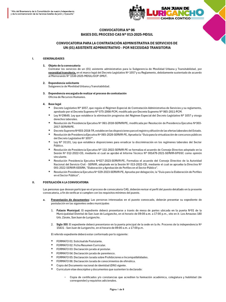 Convocatoria Asistente Administrativo CAS 2025 | PDF | Titulo academico