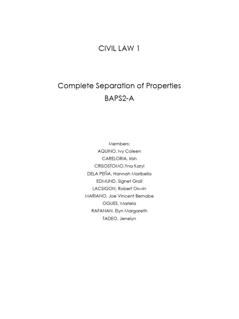 Complete Separation of Properties (BAPS2-A) PDF | PDF | Marriage ...