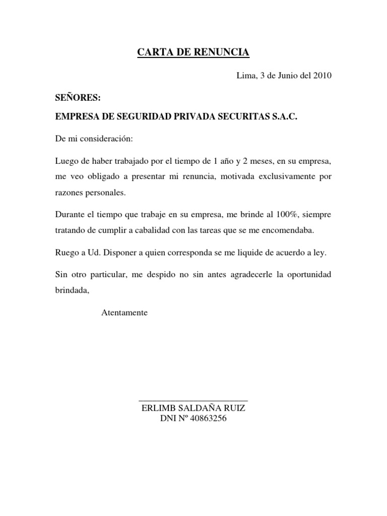 Carta de Renuncia PDF