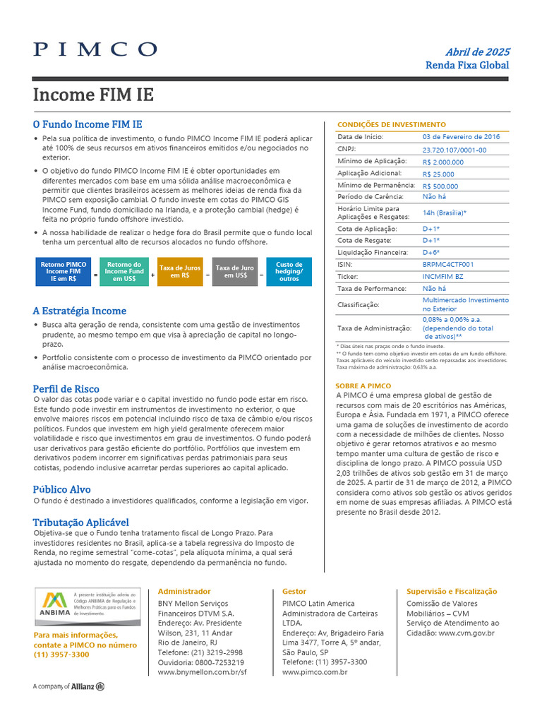 Fundo PIMCO Income FIM IE: Renda Fixa Global | PDF | Fundos mútuos ...