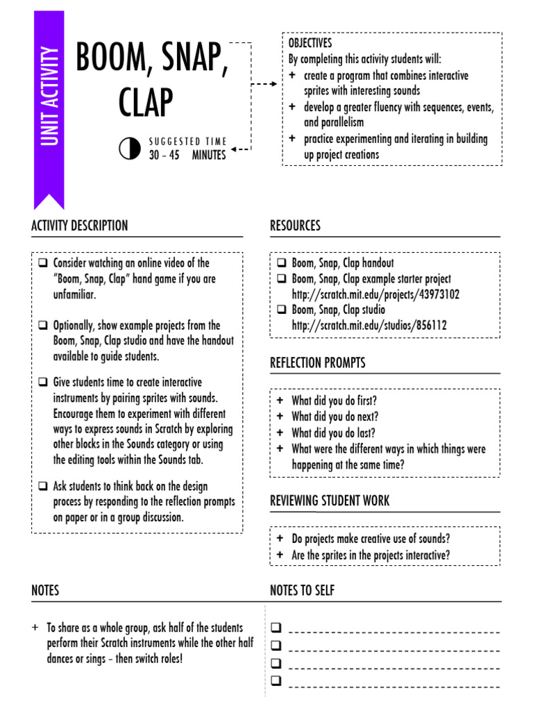 Scratch Activity: Boom, Snap, Clap | PDF | Scratch (Programming Language)