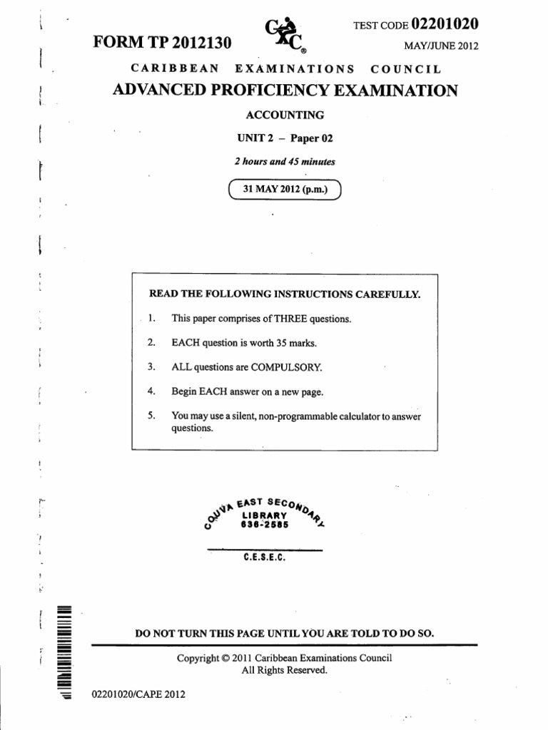 CAPE Accounting Exam Paper 2012 | PDF | Internal Rate Of Return ...