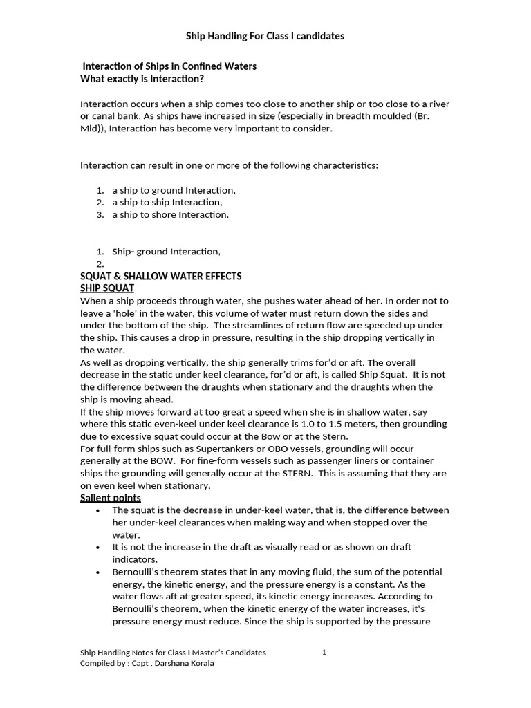 Ship Handling: Squat & Interaction Effects | PDF | Ships | Shipping