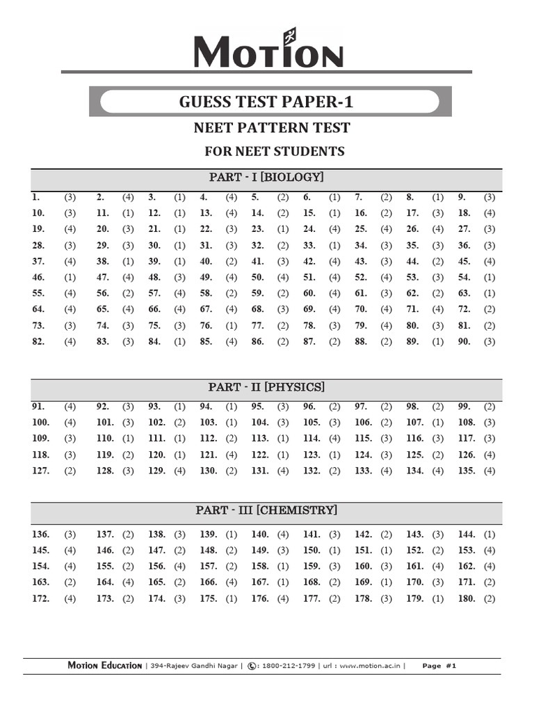 NEET Pattern Guess Test Paper 1 | PDF | Electron Configuration | Cathode
