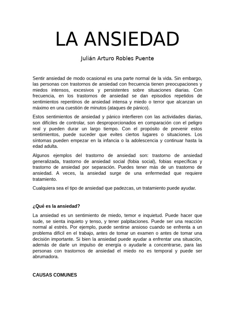 La Ansiedad | PDF | Ansiedad | Trastorno de ansiedad