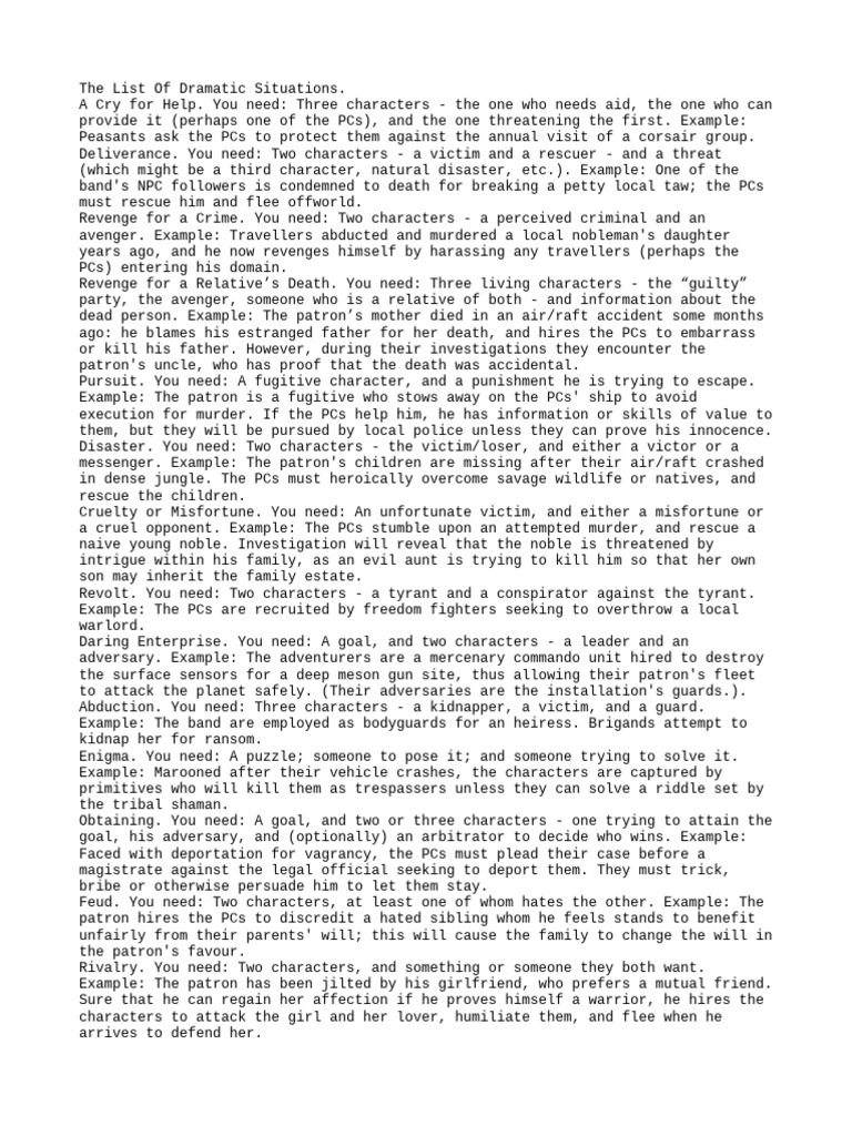 The List of Dramatic Situations | PDF | Adultery
