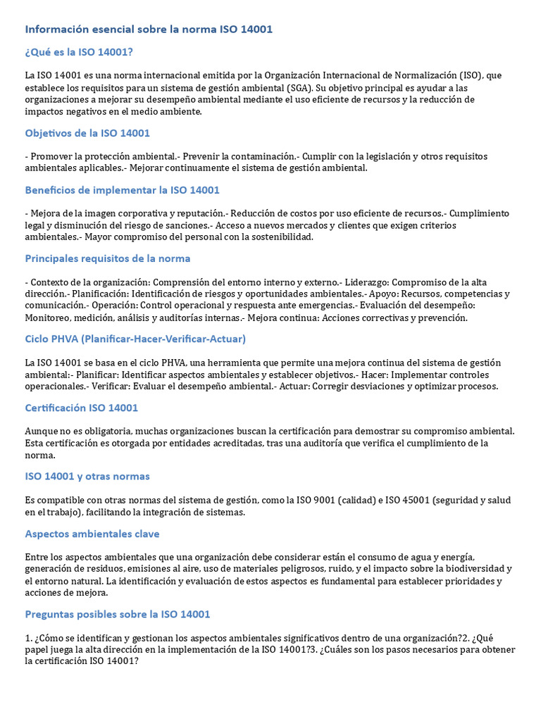 Resumen de la norma ISO 14001 | PDF | Entorno natural