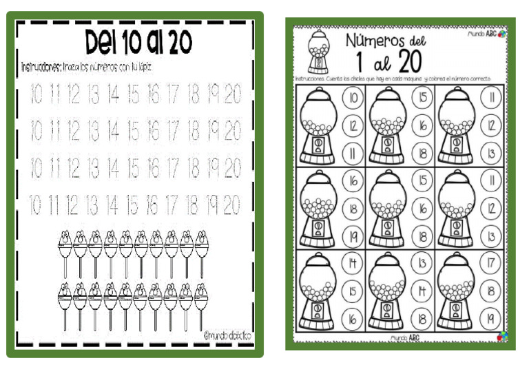 Ficha de 10 Al 20 Matematica | PDF