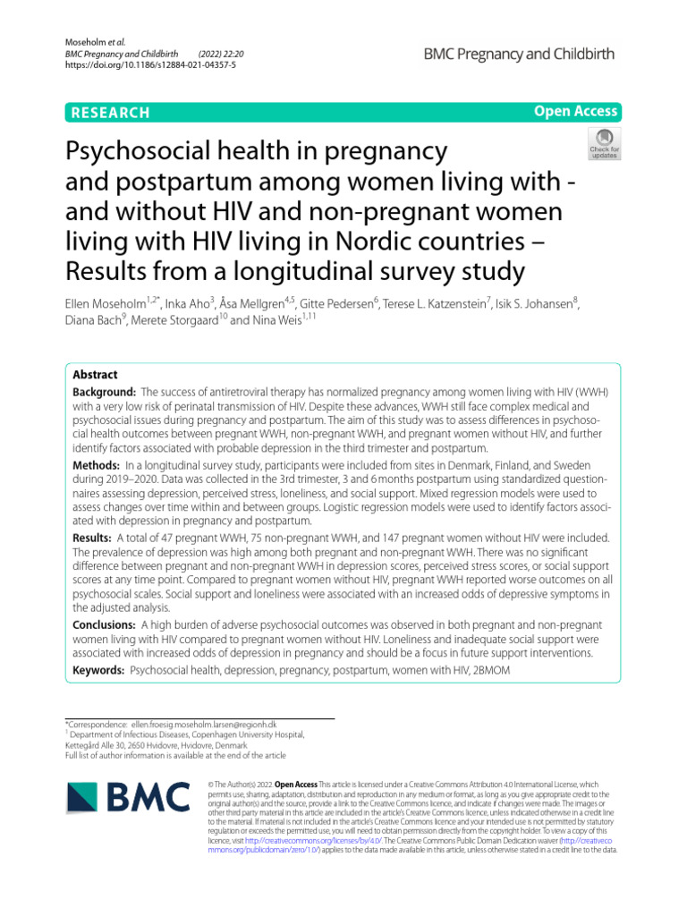 Psychosocial Health in Pregnant Women with HIV | PDF | Postpartum ...