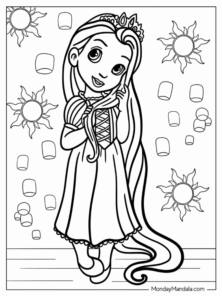 Kawaii Rapunzel Coloring Sheet | PDF