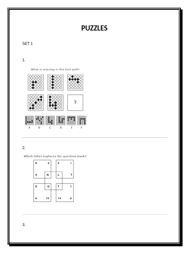 Puzzle Sets and Answer Key Guide | PDF