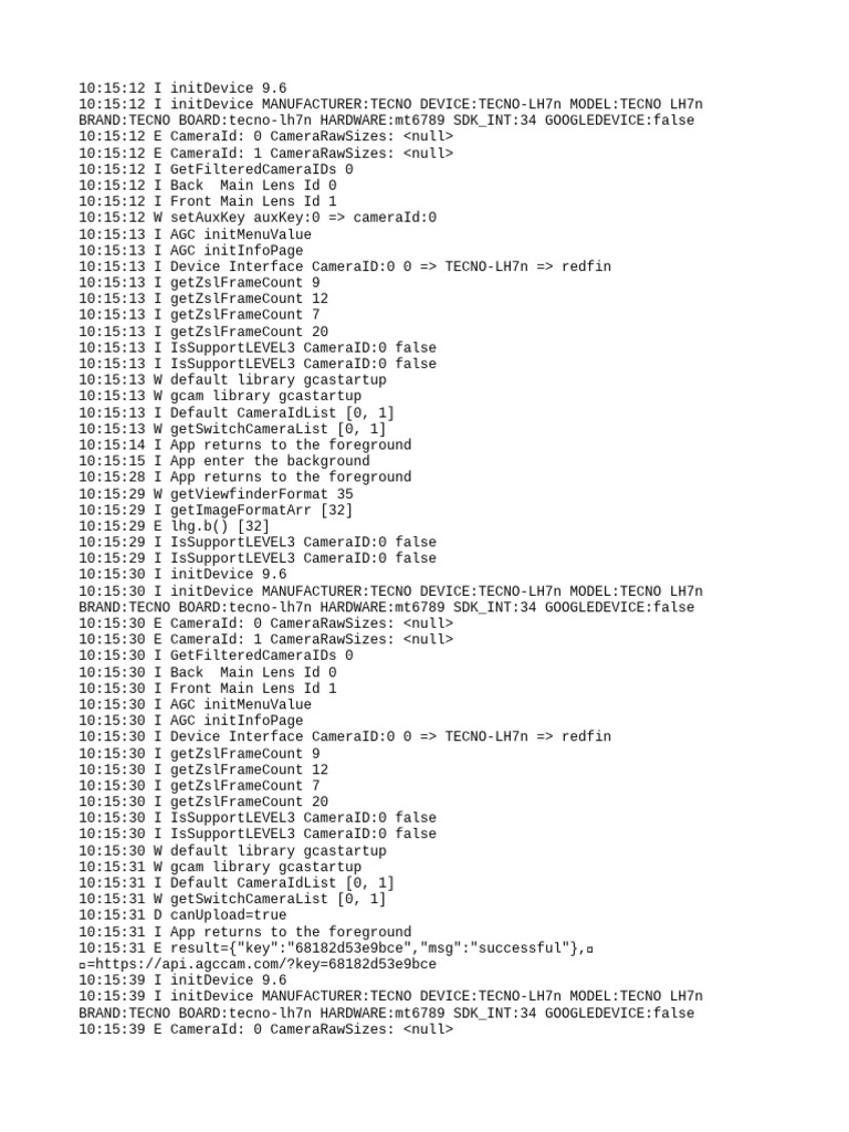 TECNO LH7n Camera Initialization Logs | PDF | Software | Mobile ...