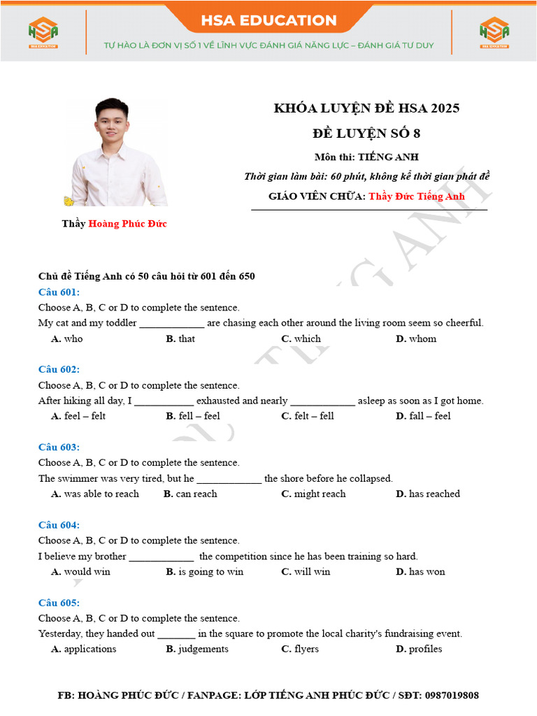 Tiếng Anh Luyện Đề HSA 2025 | PDF | Educational Assessment | Learning