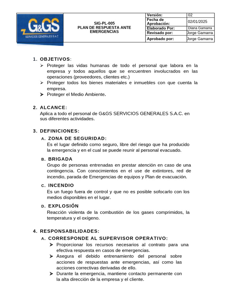 Sig-Pl-005 Plan de Emergencias 2025 | PDF | Primeros auxilios