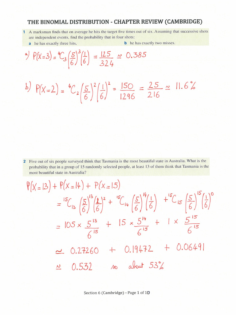 The Binomial Distribution - Chapter Review 2 - Corrections | PDF