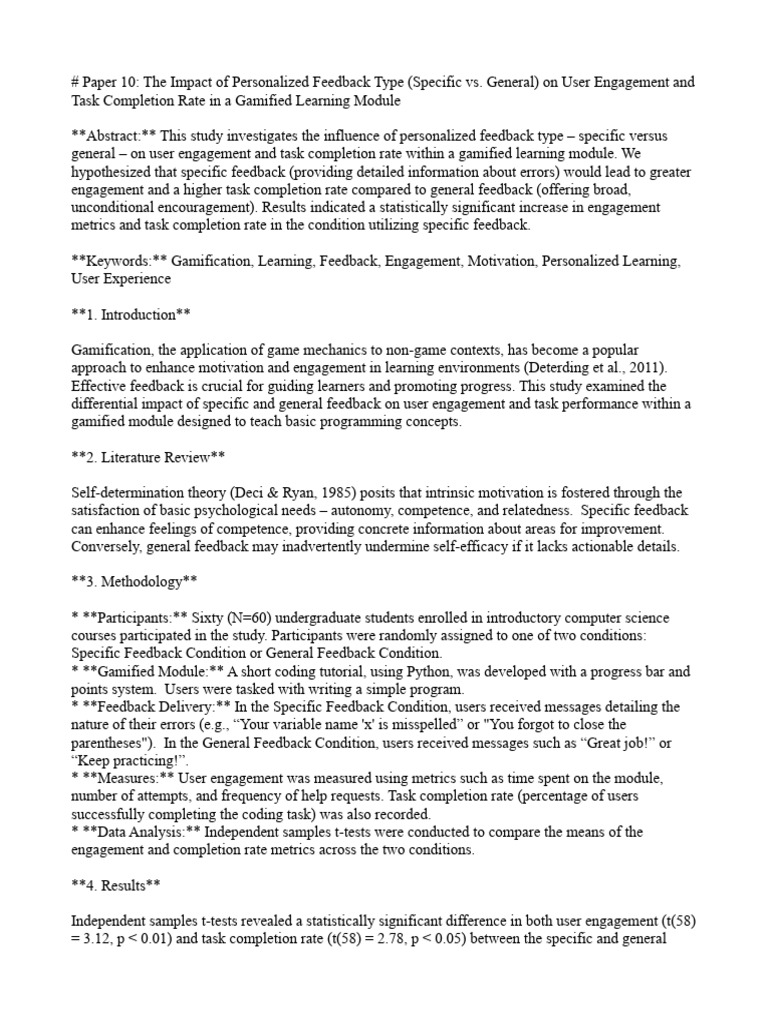 The Impact of Personalized Feedback Type (Specific vs. General) On User ...