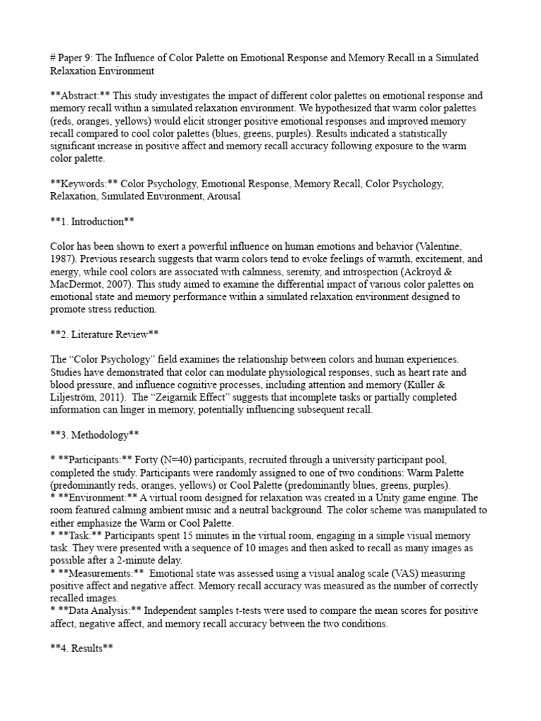 The Influence of Color Palette On Emotional Response and Memory Recall ...