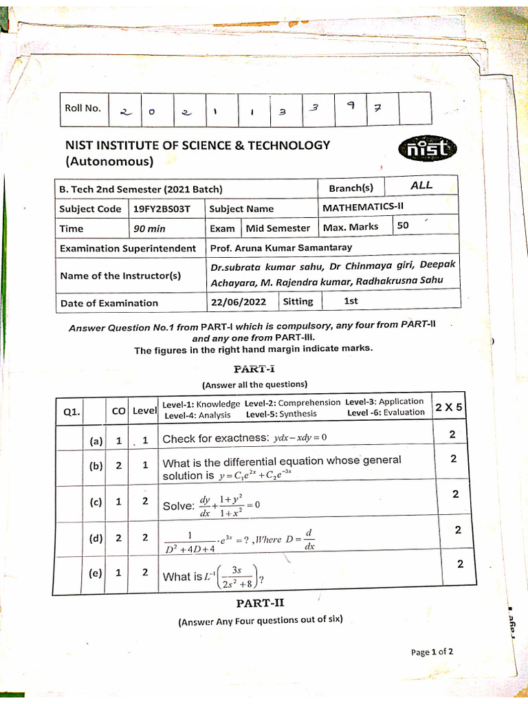 Math Mid Sem | PDF