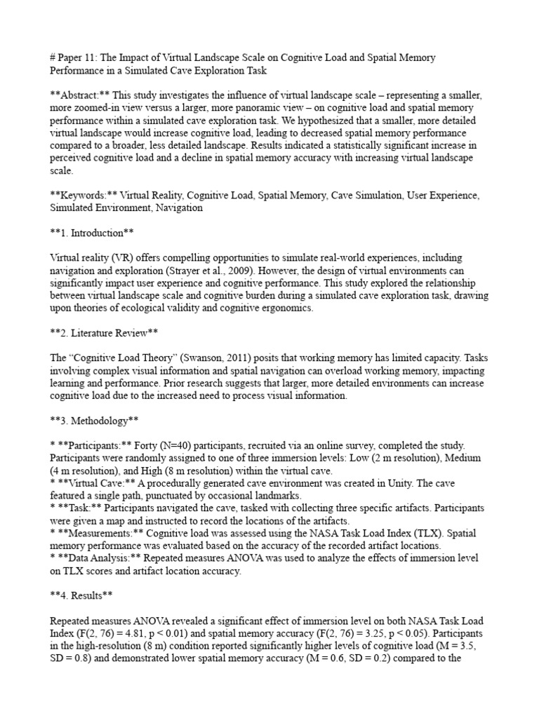 The Impact of Virtual Landscape Scale On Cognitive Load and Spatial ...