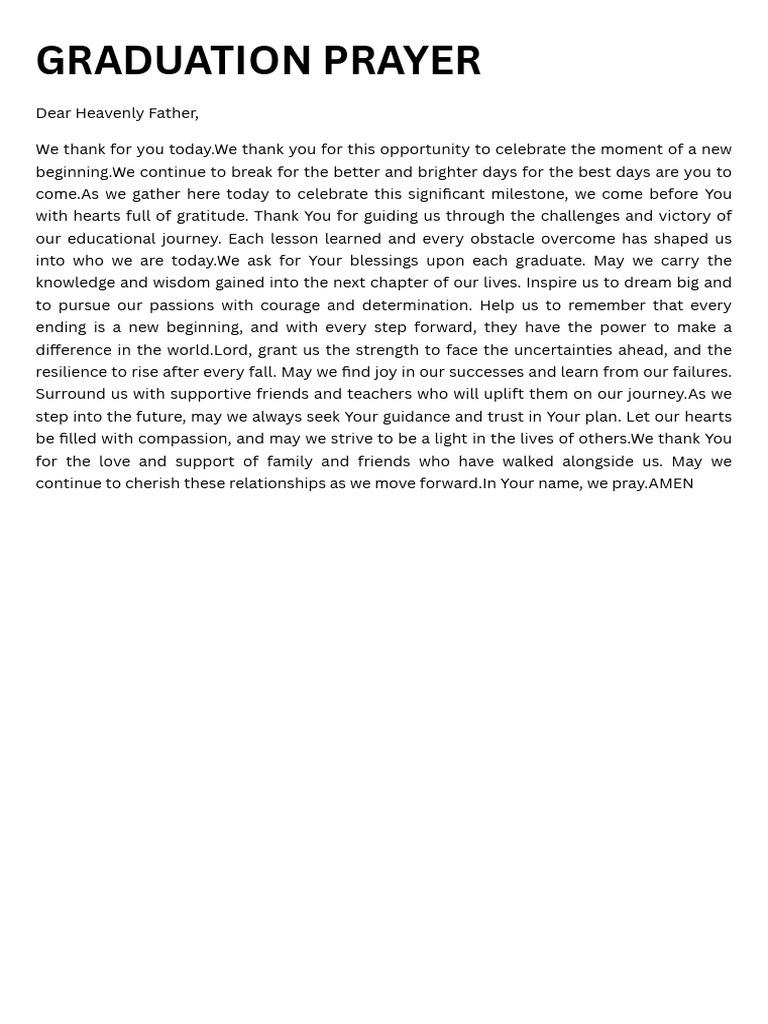 Graduation Prayer for New Beginnings | PDF
