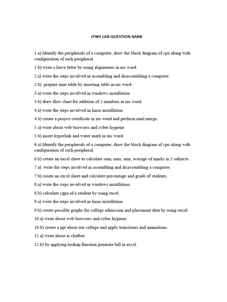 ITWS Lab Question Bank Overview | PDF