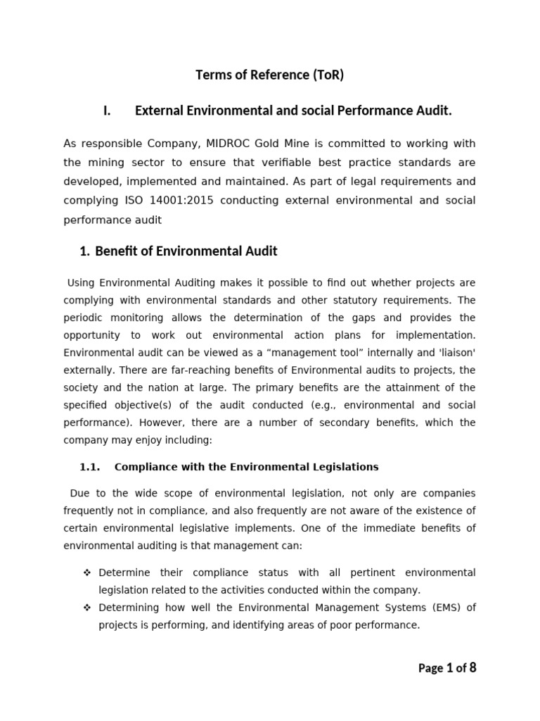 Environmental Audit Terms of Reference | PDF | Audit | Groundwater