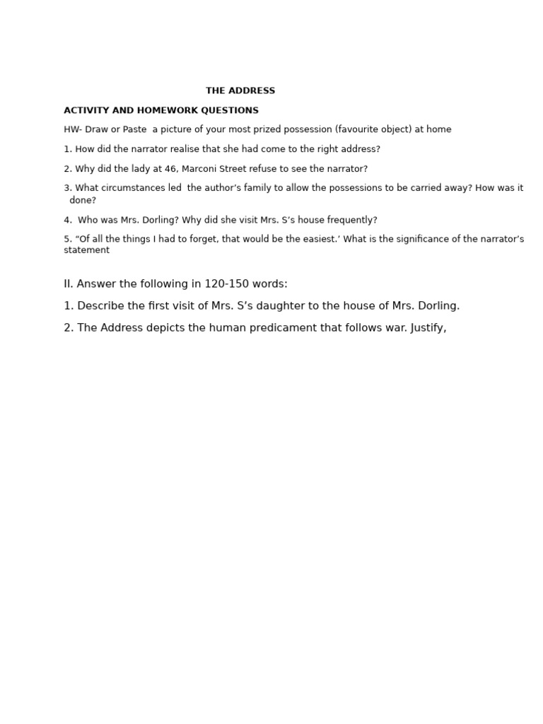 The Address Homework Questions | PDF