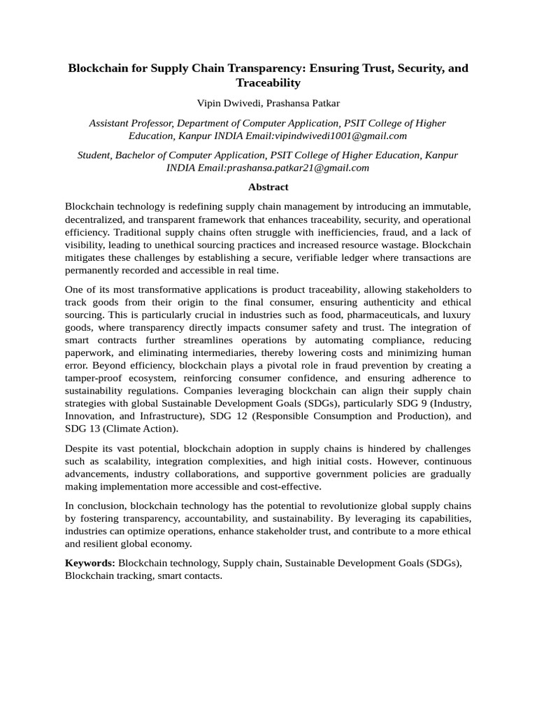 Blockchain Enhancing Supply Chain Trust | PDF | Supply Chain ...