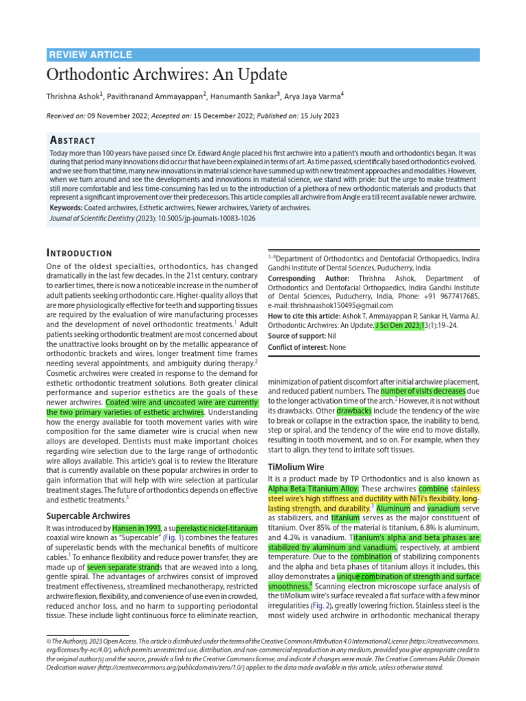 Ortho Archwires An Update | PDF | Orthodontics | Composite Material