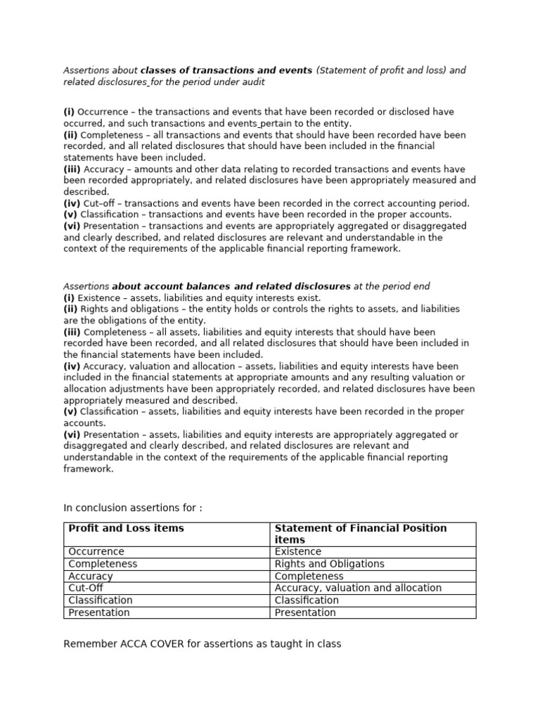 Key Assertions in Financial Auditing | PDF | Accounts Payable ...