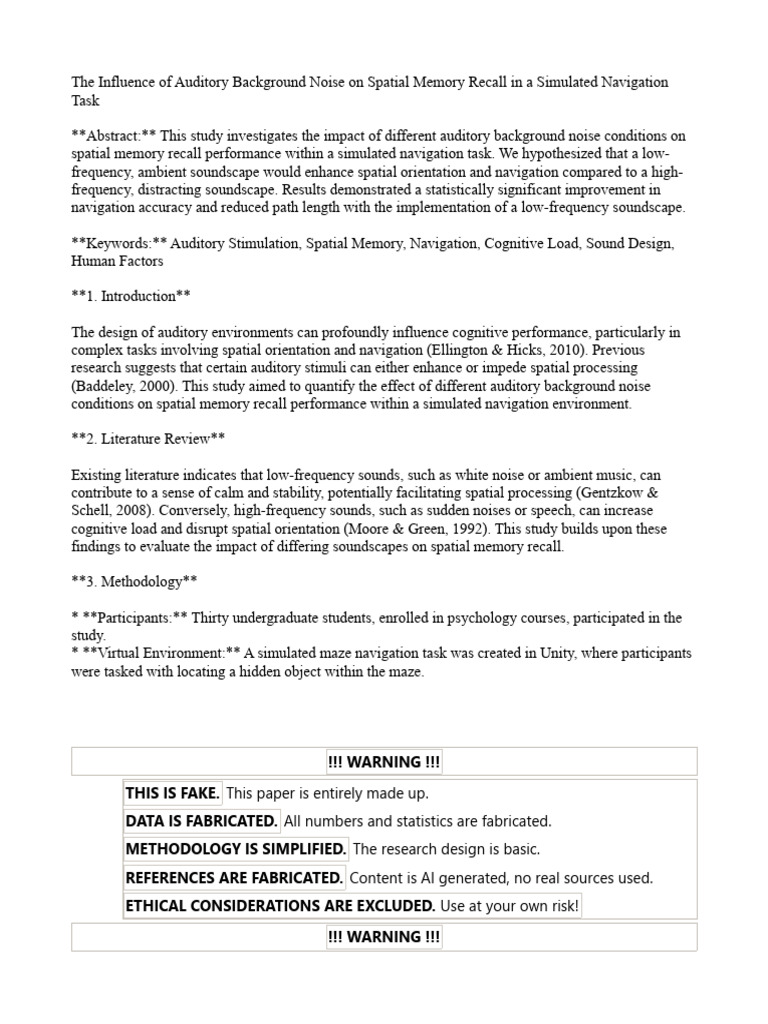 The Influence of Auditory Background Noise On Spatial Memory Recall in ...