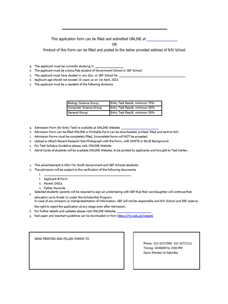 NJV School Admission Application Guide | PDF