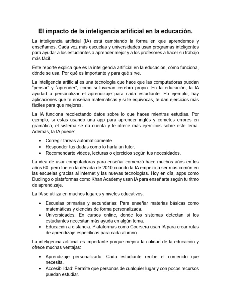El Impacto de La Inteligencia Artificial en La Educación | PDF ...
