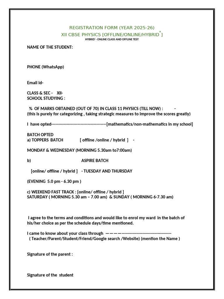 CBSE XII Physics Registration Form 2025-26 | PDF | Schools | Learning