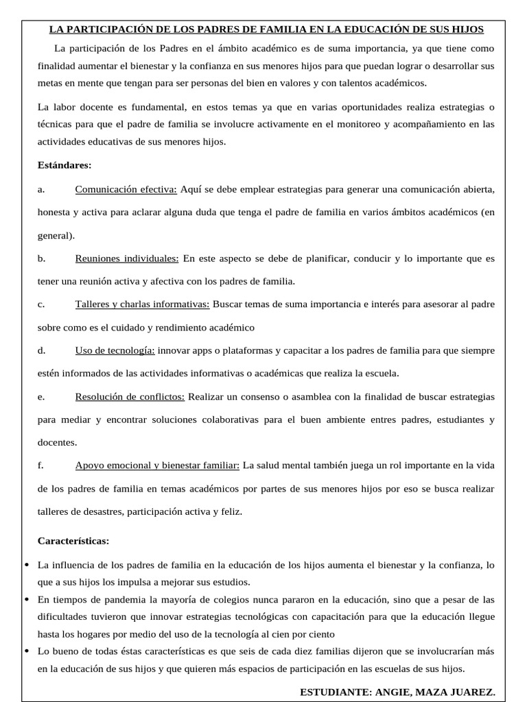 La Participación de Los Padres de Familia en La Educación de Sus Hijos ...