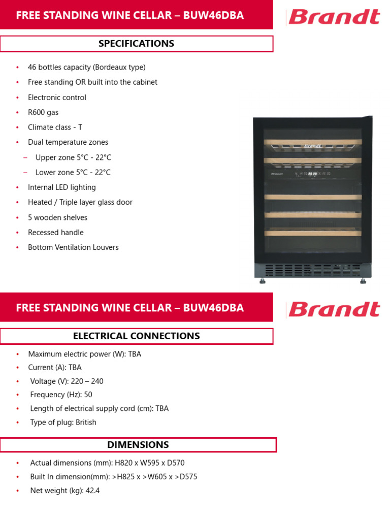 BUW46DBA Wine Cellar Specifications PDF