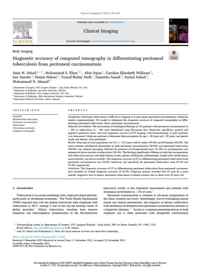 Diagnostic Accuracy of Computed Tomography in Differentiating ...