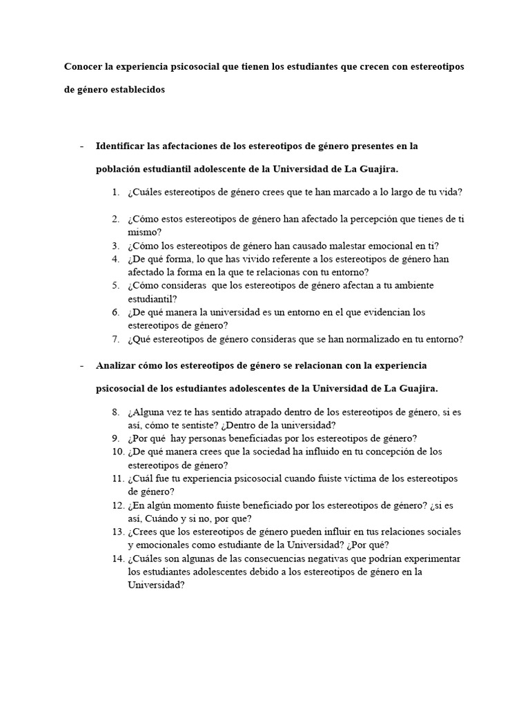 Preguntas sobre estereotipos de género | PDF | Estereotipos | Rol de género
