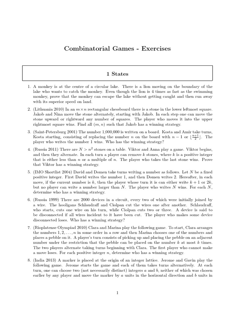 Combinatorial-Games Exercises en | PDF | Number Theory | Mathematical ...
