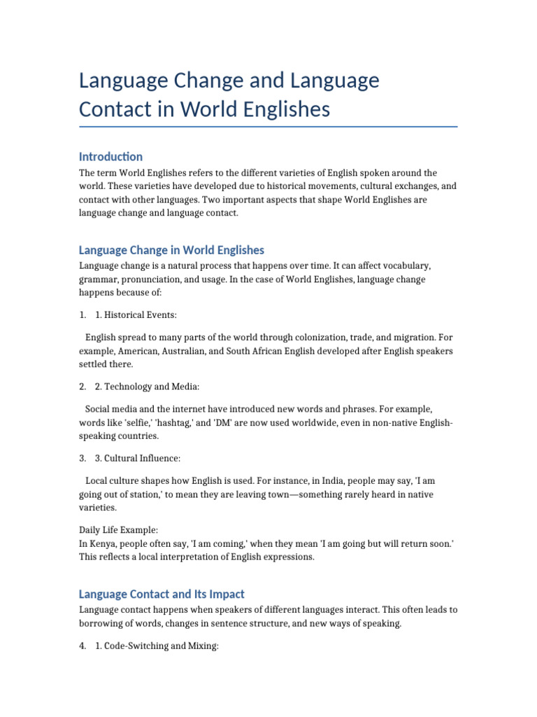 World Englishes Language Change Final | PDF | English Language ...