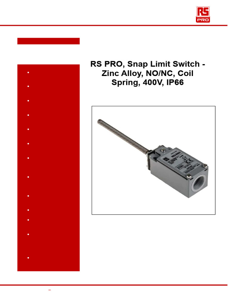 Limit Switch Specifications and Features | PDF | Switch | Electrical ...