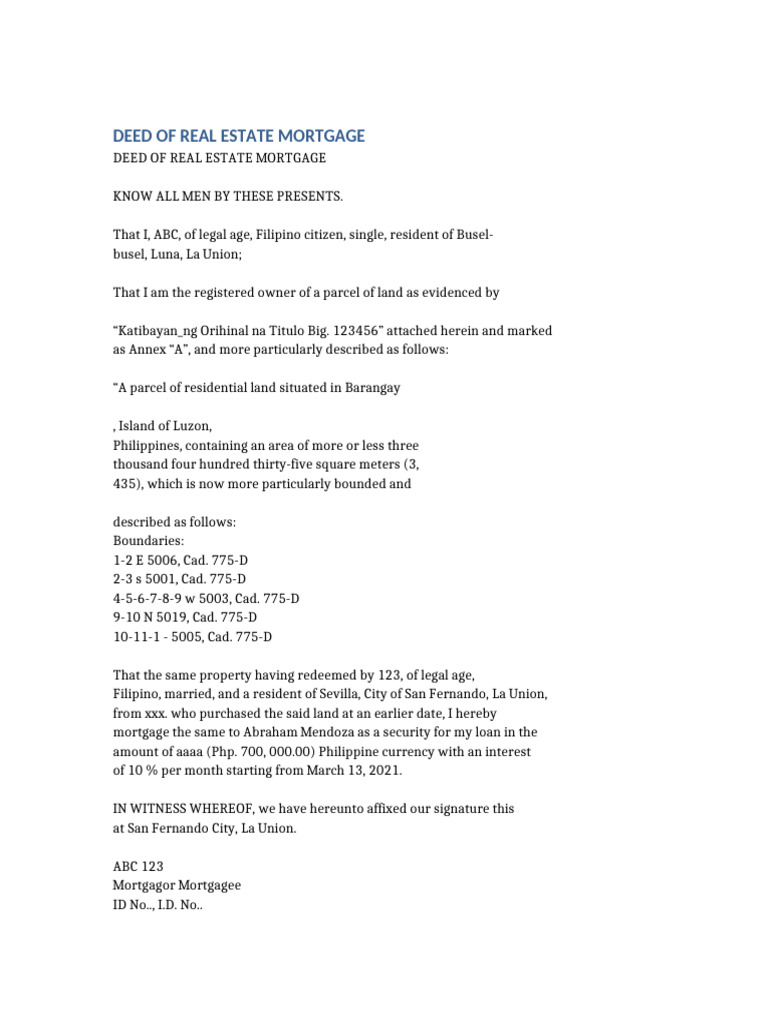 Real Estate Mortgage Deed Template | PDF
