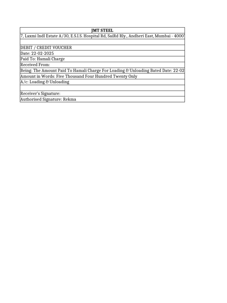 Hamali Charge Payment Voucher | PDF
