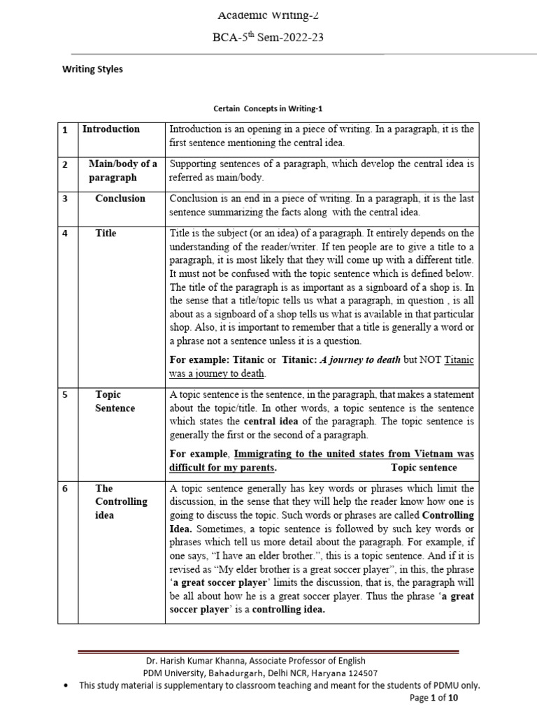 Academic Writing Concepts for BCA Students | PDF | Essays | Human ...