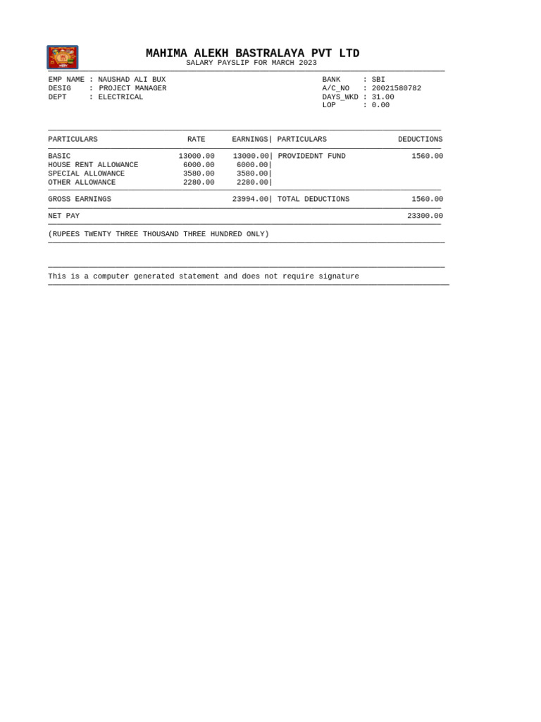 23,000 Net Pay | PDF