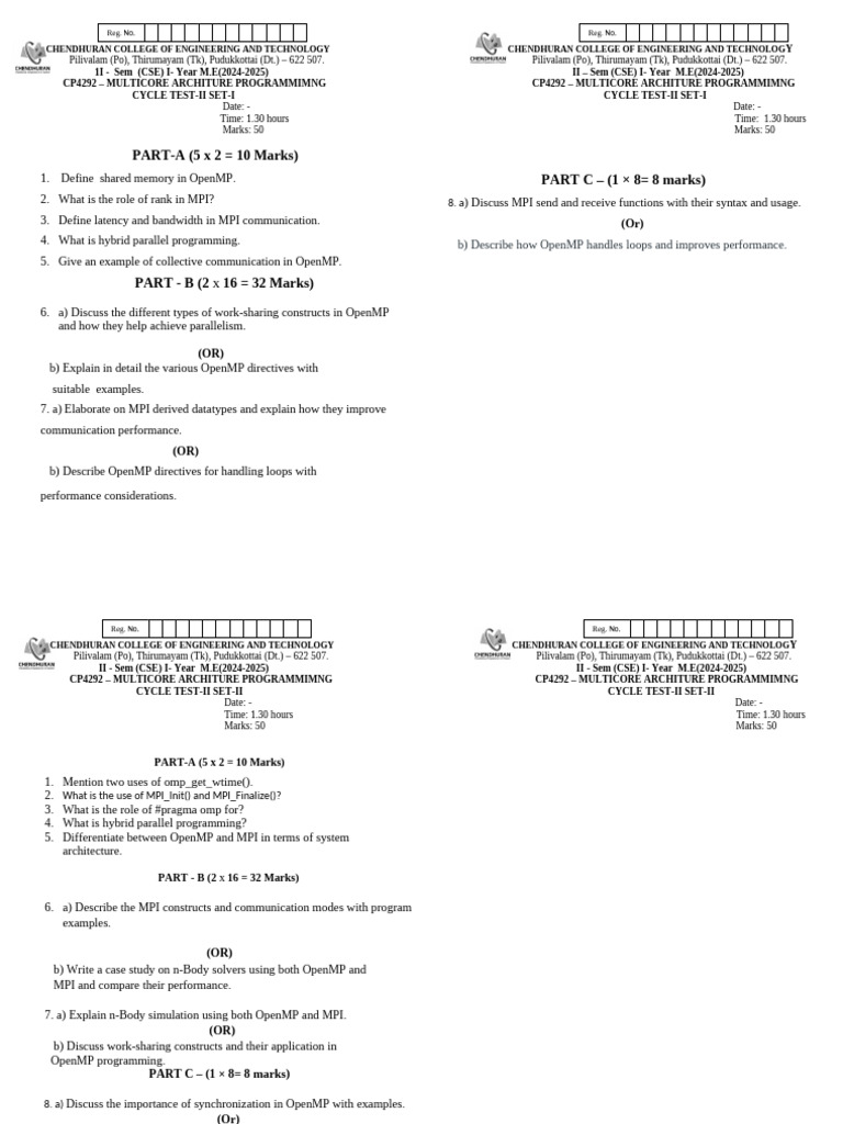 CP4292 Multicore Programming Test Papers | PDF | Message Passing ...